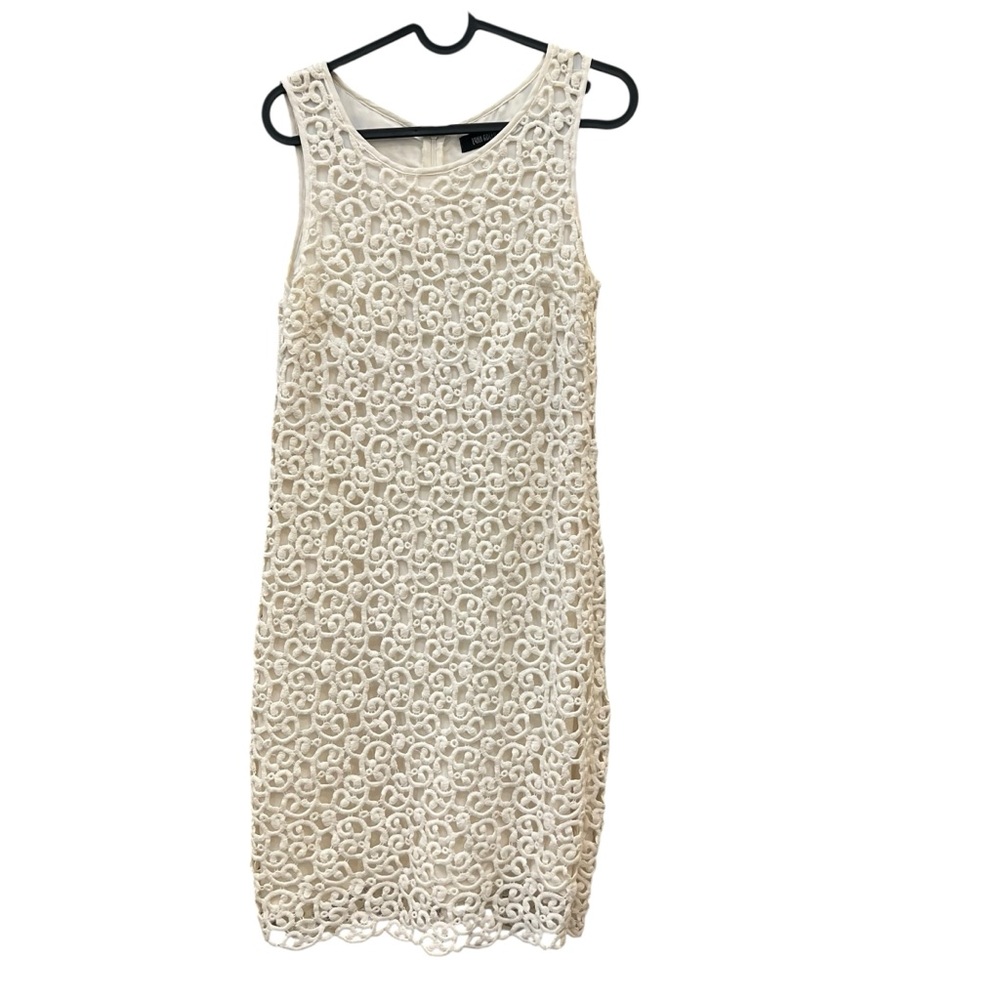 Lynn Adler Medium Elegant Cotton Lace Silk Lined Sleeveless Mini Dress Cream